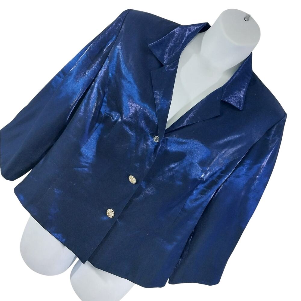 ALEX EVENINGS! IRIDESCENT NAVY BLUE JEWELED BUTTON FORMAL BLOUSE, TOP! SZ 20W